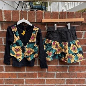 Vintage 90s Eve Byer Sunflower Skirt Vest Outfit Toddler girls size 5/6 Hippie
